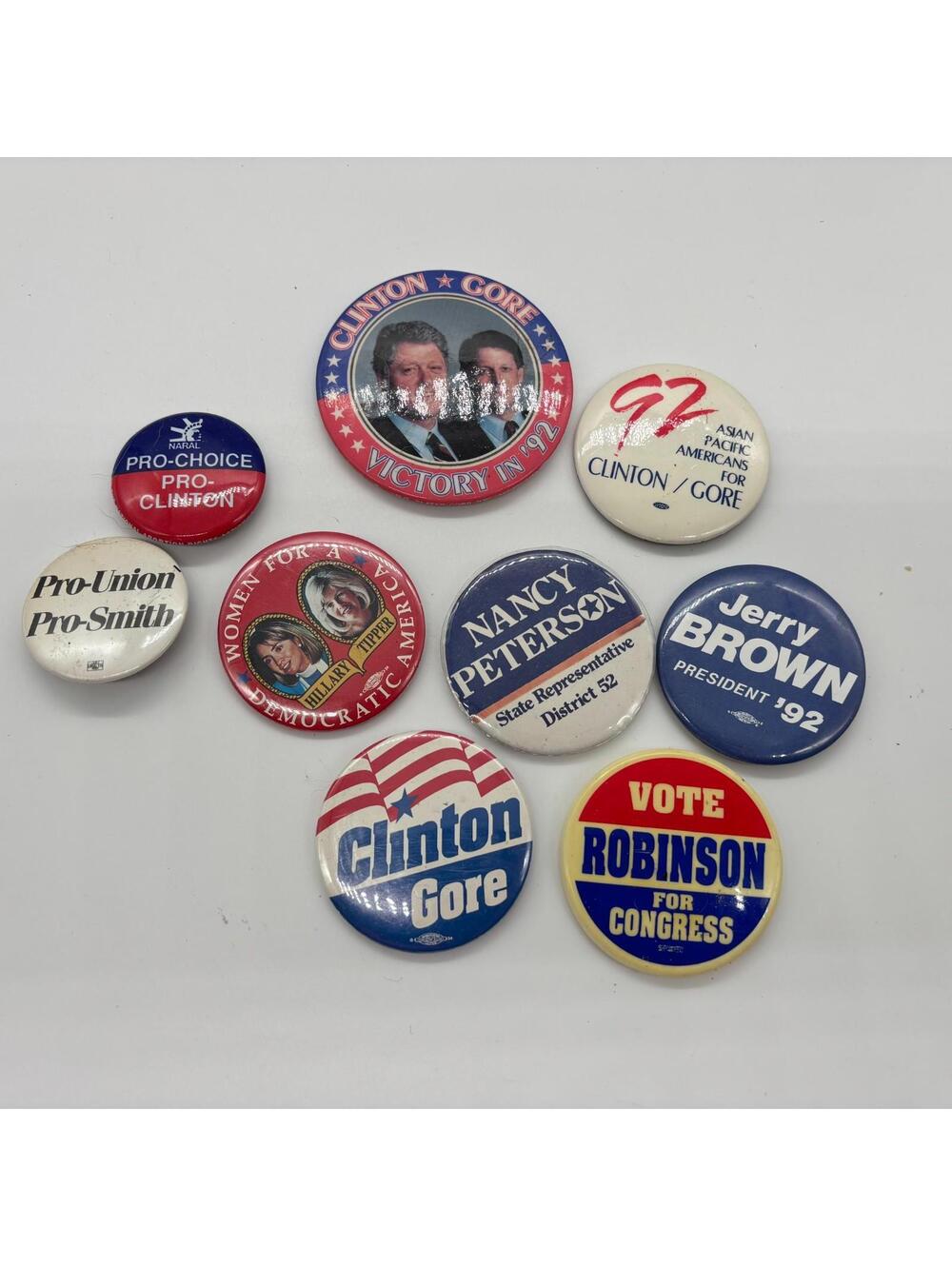 Vintage Politics Team Clinton Campaign Pins Bill Clinton & Al Gore President '92